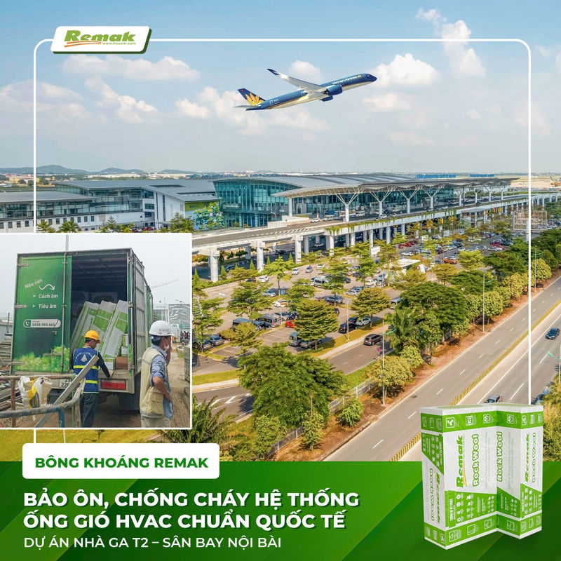 Bông khoáng Remak bảo ôn ống điều hòa nhà ga sân bay Nội Bài